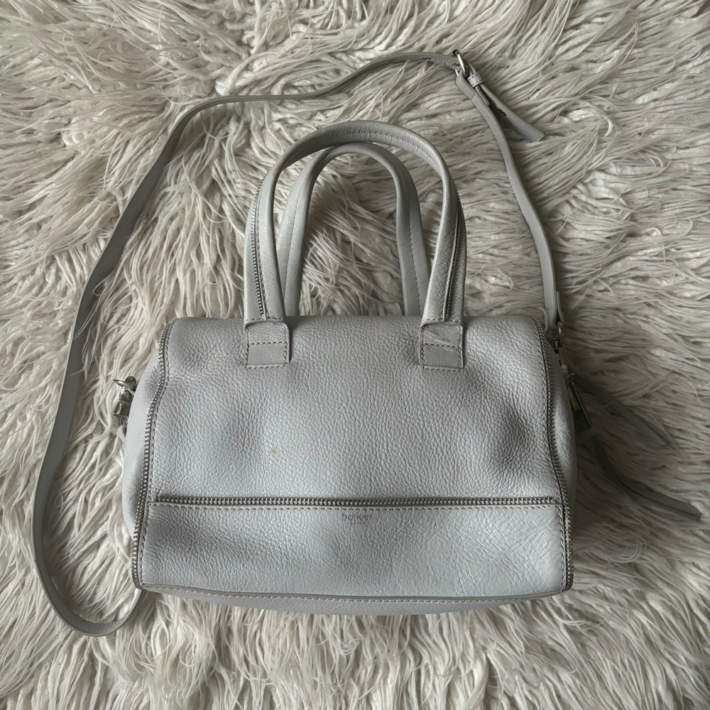 Botkier Zipper Accent Gray Pebble Leather Convertible Crossbody Satchel Bag